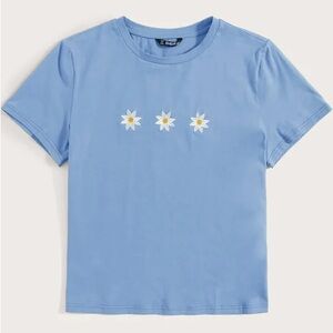 NWOT Shein embroidered flower blue top size xs